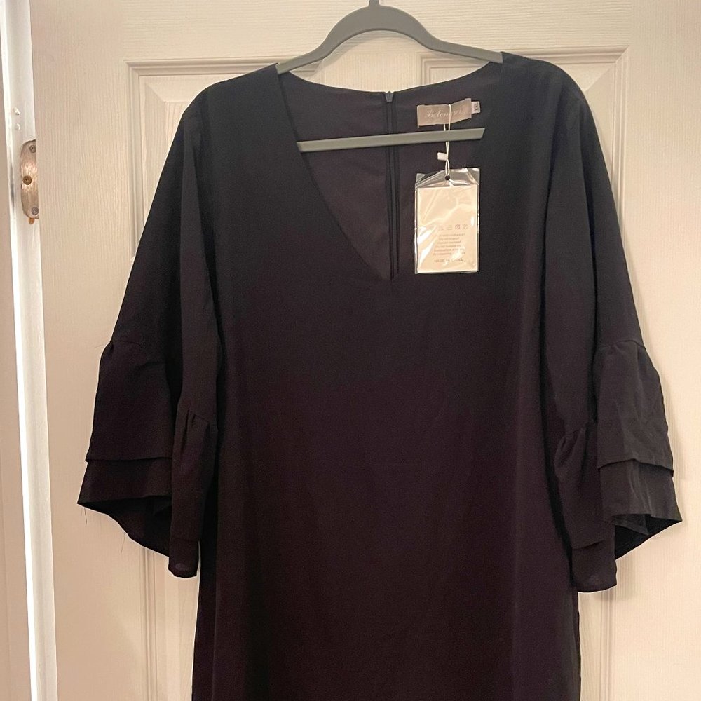 Black Knee Length Flared Sleeve Dress